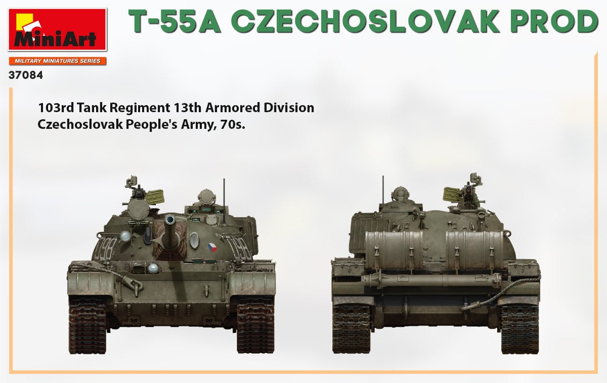 MiniArt 1:35 T-55A Czechoslovak Production Plastic Model Kit - Battle Born Hobby