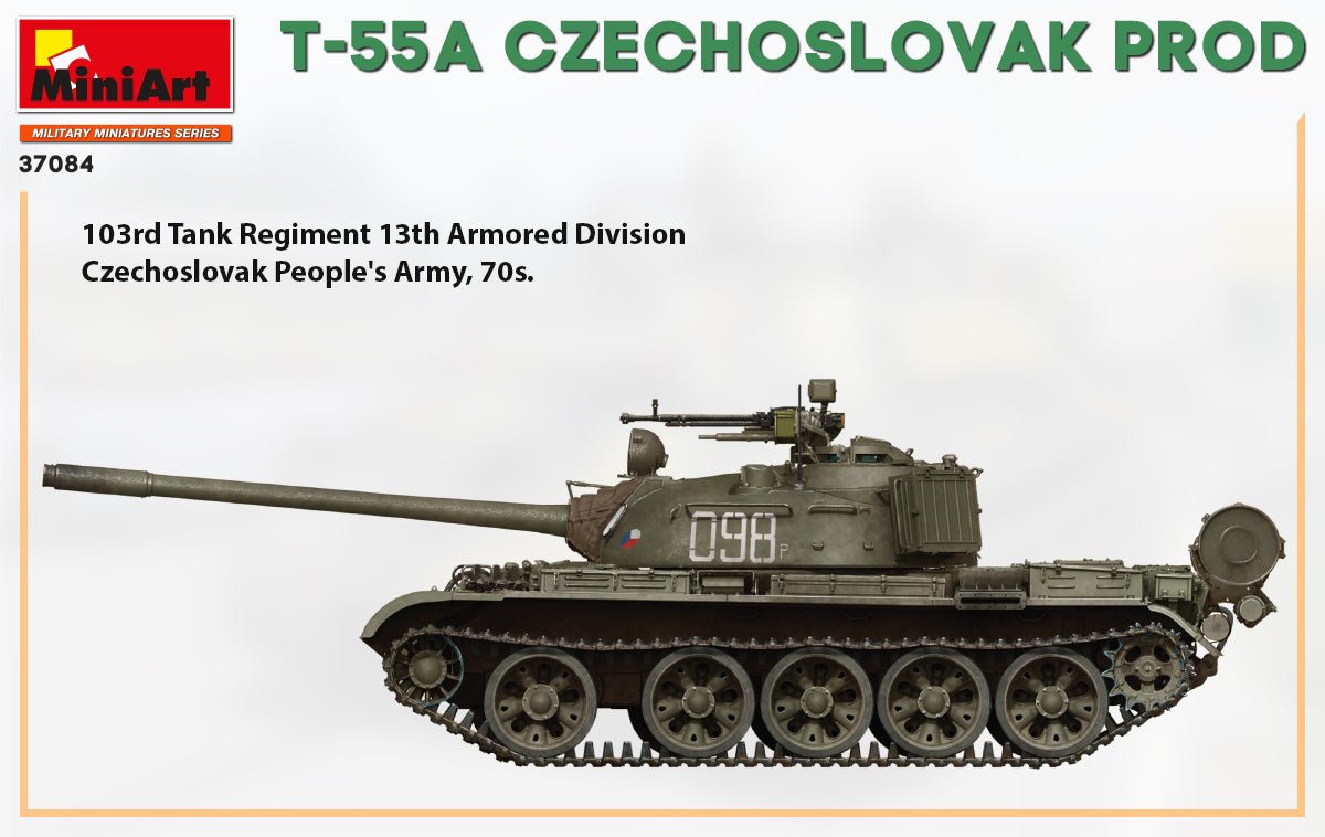 MiniArt 1:35 T-55A Czechoslovak Production Plastic Model Kit - Battle Born Hobby