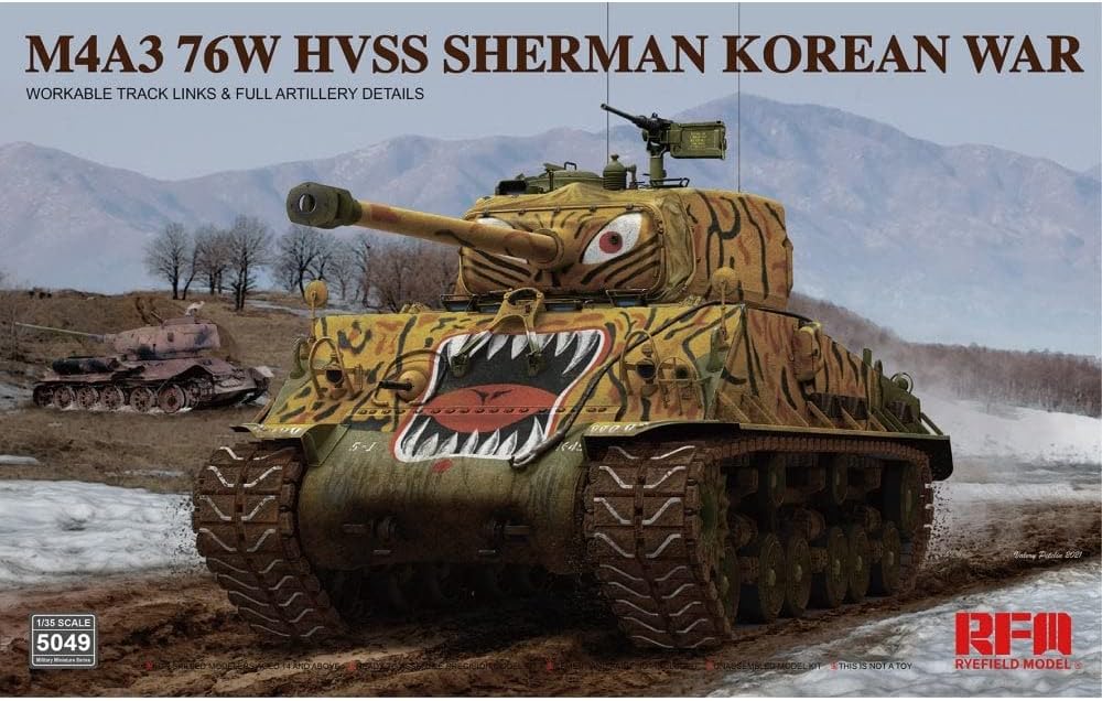 Rye Field Model 1:35 M4A3(76)W HVSS Sherman Korean War with Workable Track Links Plastic Model Kit - Battle Born Hobby