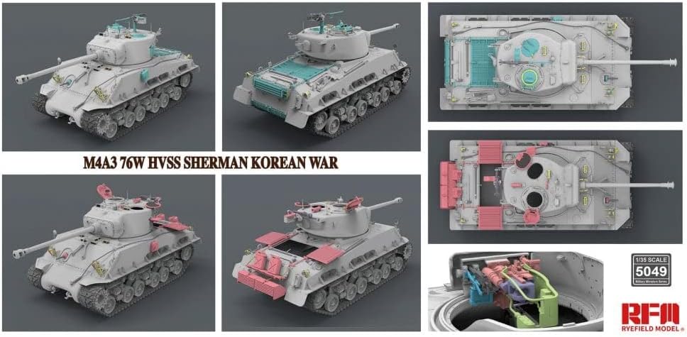 Rye Field Model 1:35 M4A3(76)W HVSS Sherman Korean War with Workable Track Links Plastic Model Kit - Battle Born Hobby