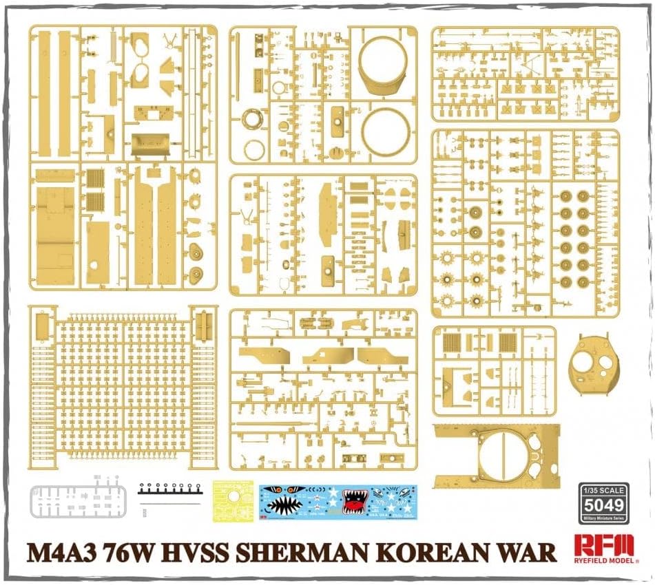 Rye Field Model 1:35 M4A3(76)W HVSS Sherman Korean War with Workable Track Links Plastic Model Kit - Battle Born Hobby