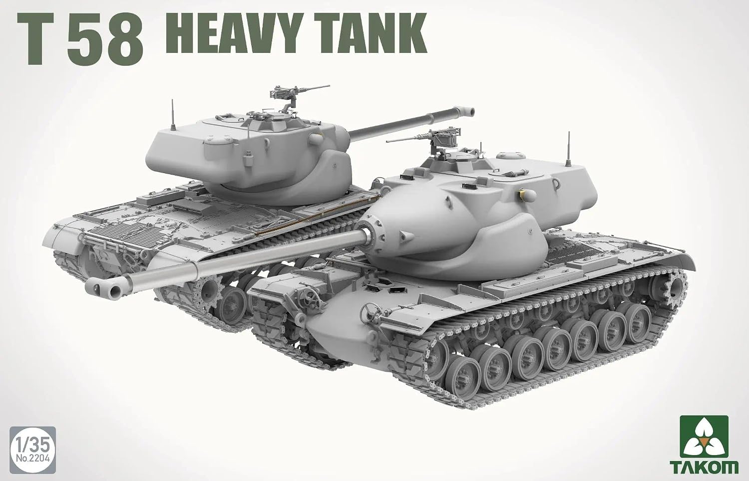 CAD render of the Takom 1/35 T58 Heavy Tank plastic model kit showing detailed hull and oscillating turret design
