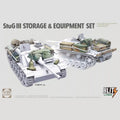 Takom Blitz 8018 StuG III Storage & Equipment Set 1/35 box art showing stowage, crates, tarps, jerry cans and sandbags on a StuG III assault gun (vehicle not included)