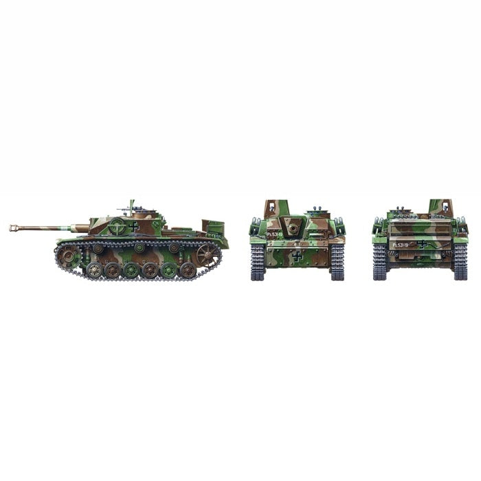Tamiya 35310 Finnish Army StuG III Ausf. G camouflage profiles showing side, front and rear views