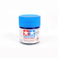 Tamiya X-23 Clear Blue acrylic paint 23ml jar, item 81023, translucent blue color for clear parts, lenses and candy finishes on scale models