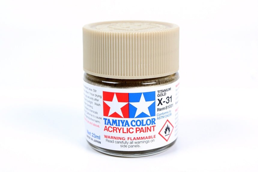 Tamiya Large Acrylic Paint X-31 Gloss Metallic Titanium Gold - Battle Born Hobby