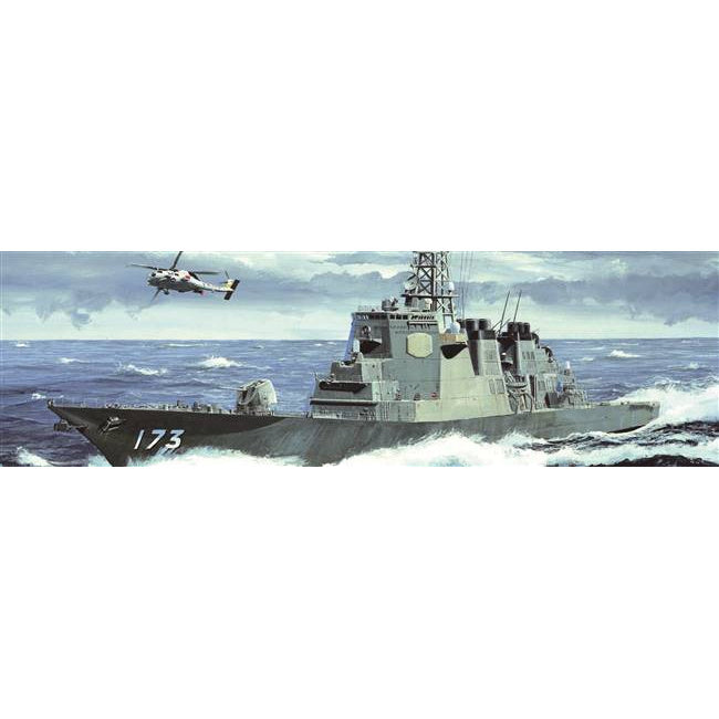 Trumpeter 04532 1/350 JMSDF DDG-173 Kongo Aegis destroyer box art showing the ship at sea with a helicopter overhead.
