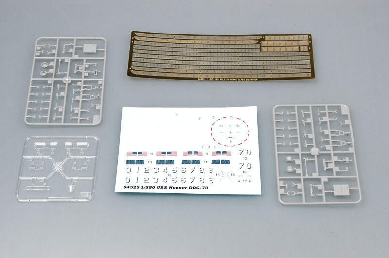 Trumpeter 1/350 USS Hopper DDG-70 model kit photo-etch parts, decals, and plastic sprues