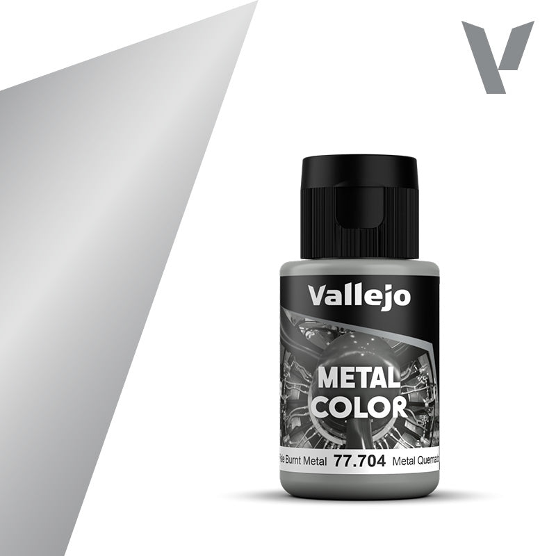 Vallejo Metal Color 77.704 Pale Burnt Metal 32ml metallic acrylic paint bottle with color swatch, for exhausts, engine areas and heat-stained metal on scale models