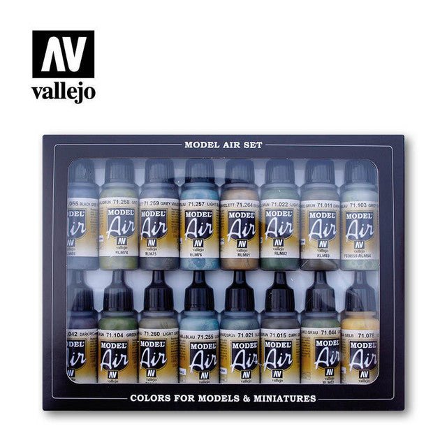 Vallejo Model Air RLM Paint Set (16 Colors) Acrylic Airbrush Paint Set - Battle Born Hobby