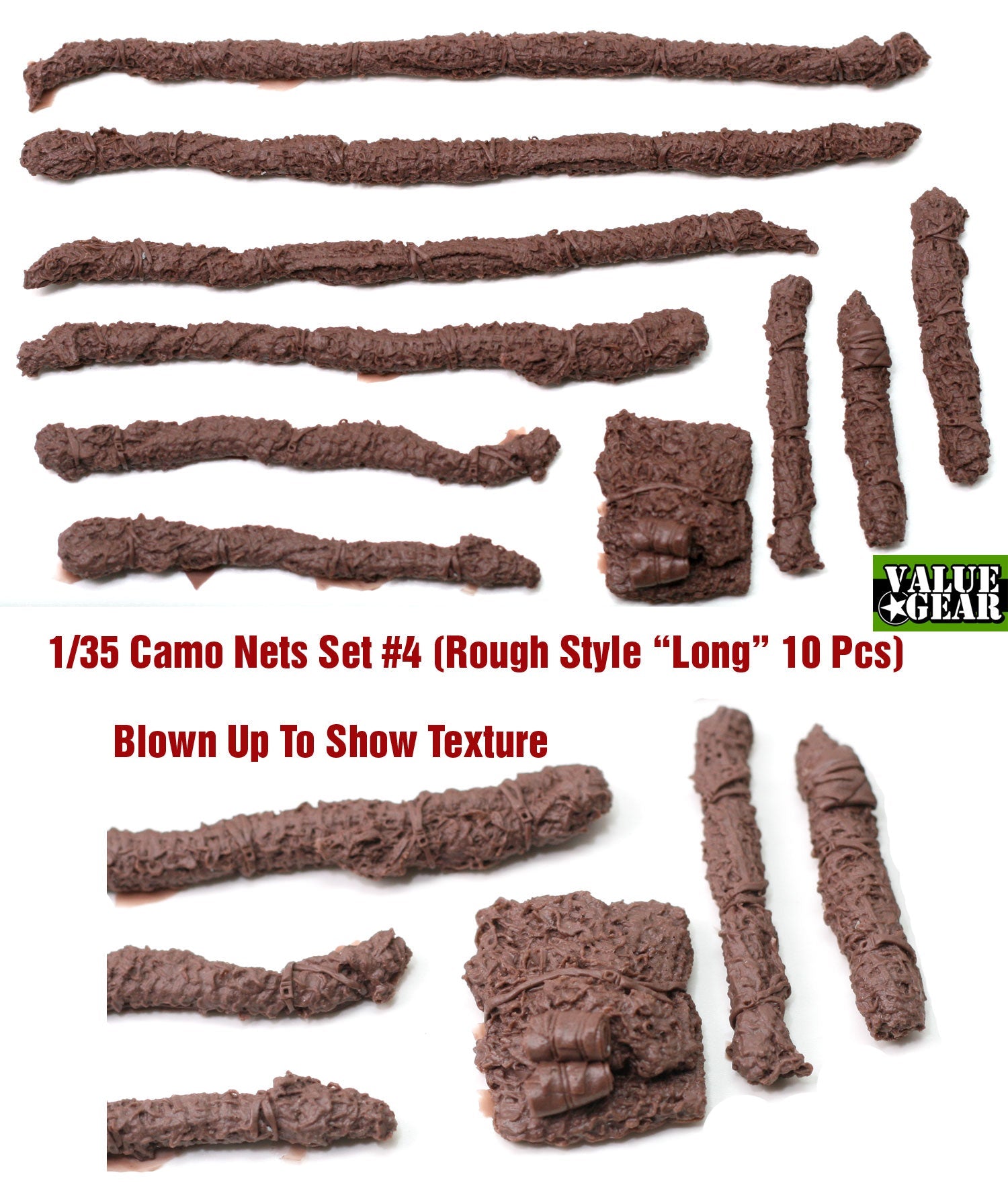Value Gear 1/35 Rough Style Long Camouflage Nets Set 4 (10-Piece) - Battle Born Hobby
