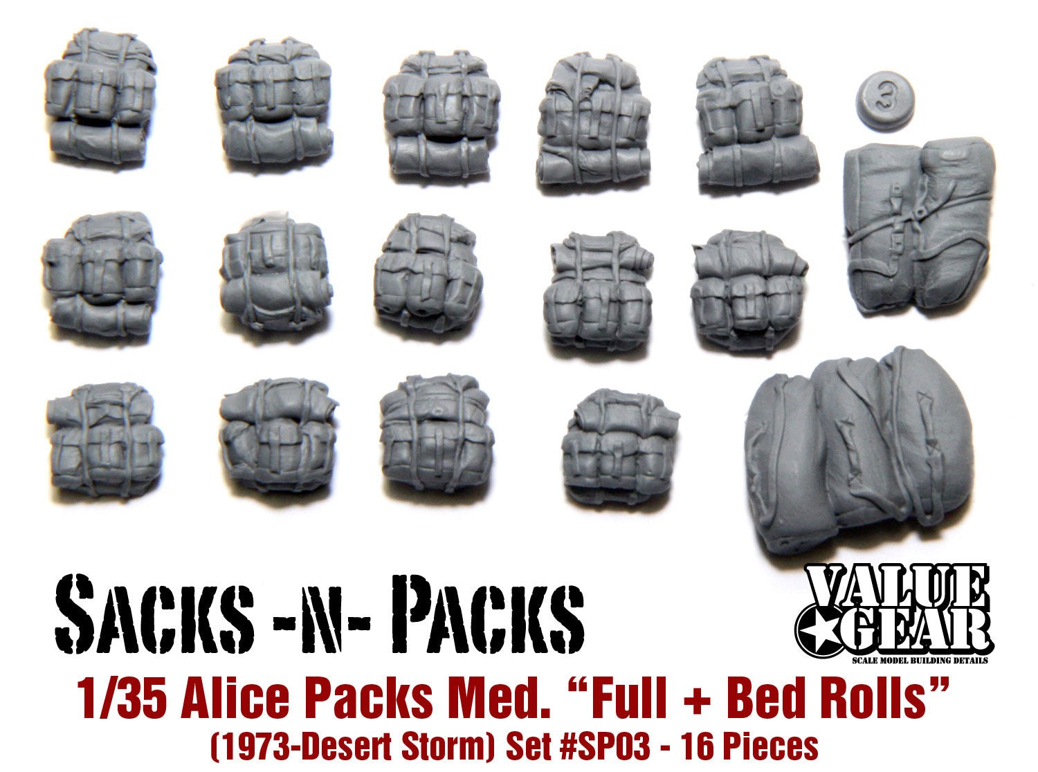 Value Gear 1/35 US ALICE Packs – Medium Full with Blankets & Ponchos (1973–1995) - Battle Born Hobby