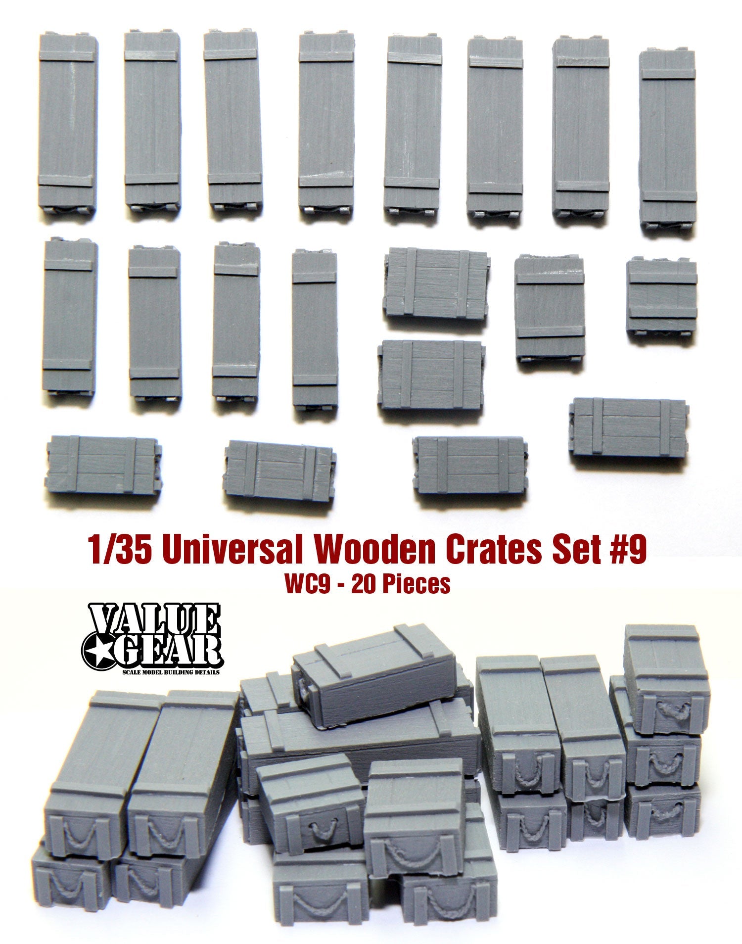 Value Gear 1/35 Wooden Crates Set 9 (20-Piece) - Battle Born Hobby