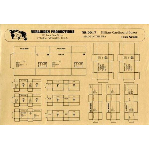 Verlinden Productions NR.0017 1/35 scale military cardboard boxes sheet with printed fold-up supply boxes.