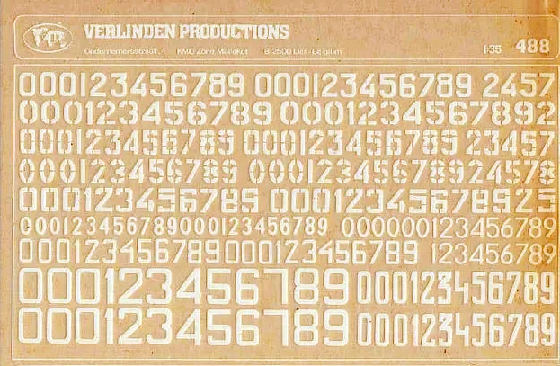Verlinden 1:35 Soviet Vehicle Numbers White dry transfer decal sheet No. 488