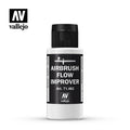 A bottle of Vallejo Airbrush Flow Improver paint on a white background, featuring the brand logo in the top-left corner.